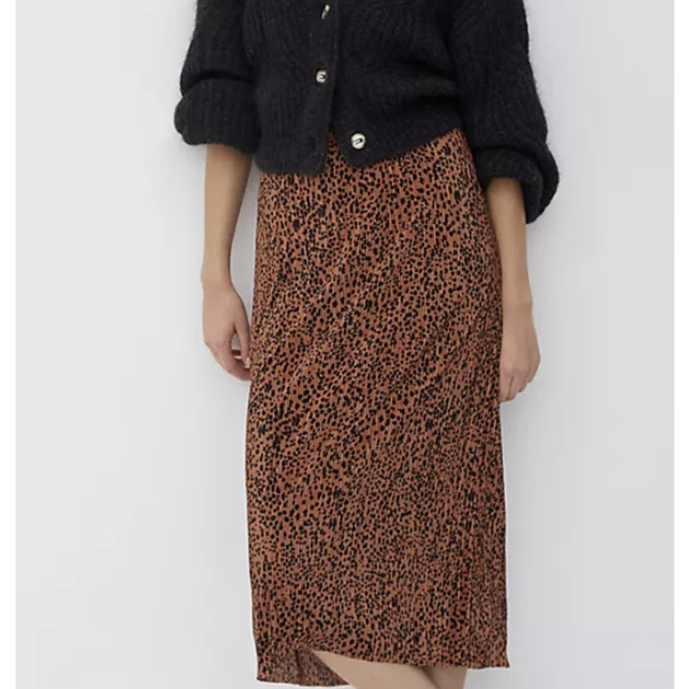 NWT Anthropologie Maeve Mazie Pleated Cheetah Spotted Midi Skirt